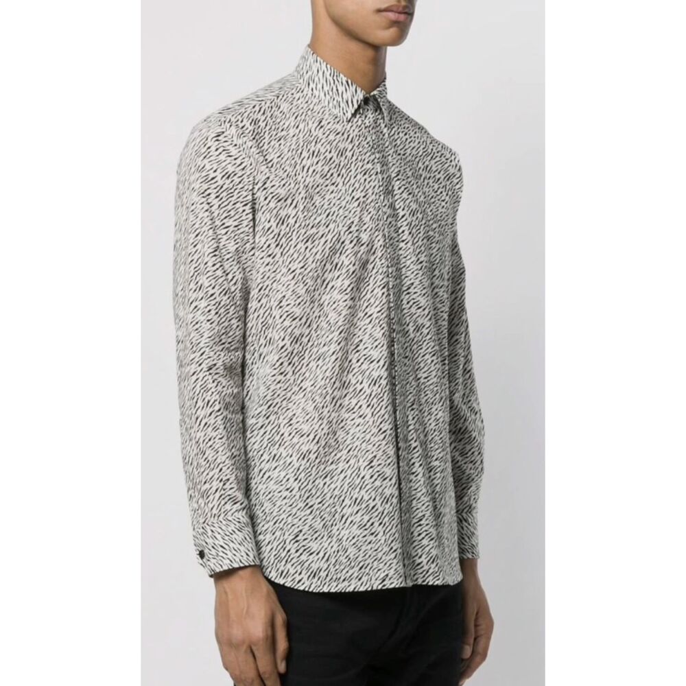 Saint Laurent Zebra Print Cotton Button-Up Shirt Black White Size Medium 39